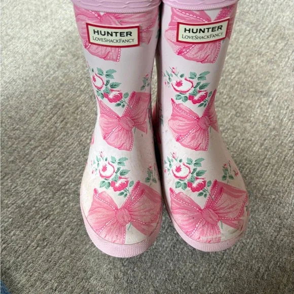 Hunter x LoveShackFancy Girls Pink Floral Bow Rain Boots - Picture 4 of 10